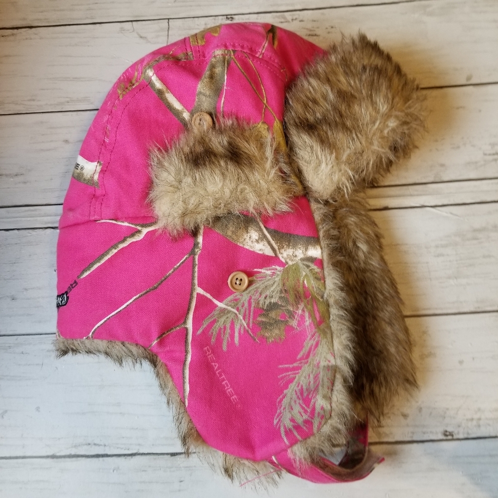 Paramount Studios Faux Fur Pink Camo Racks & Rhinestones Outdoor Flap Hat